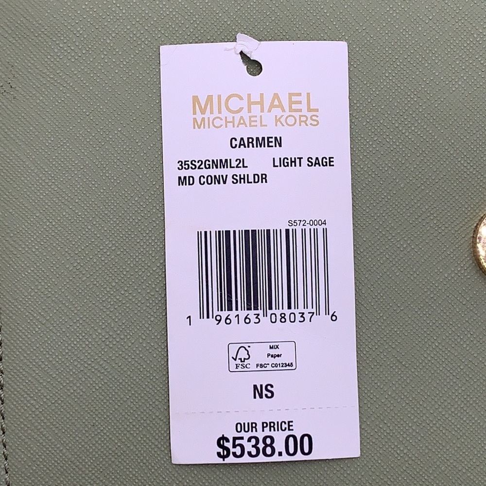 MICHAEL KORS CARMEN MEDIUM CONVERTIBLE SHOULDER BAG LIGHT SAGE COLOR - Picture 15 of 15